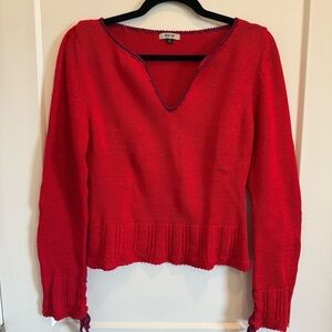 Pin Up Red V Neck Knit Pullover Sweater Size Large